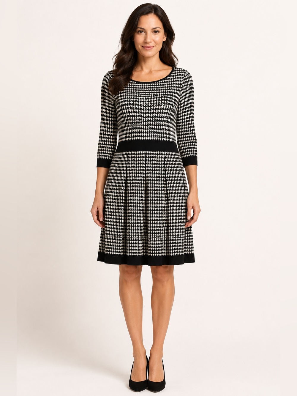 Lauren Ralph Lauren Womens Black & White Houndstooth Pleated Dress Sz M